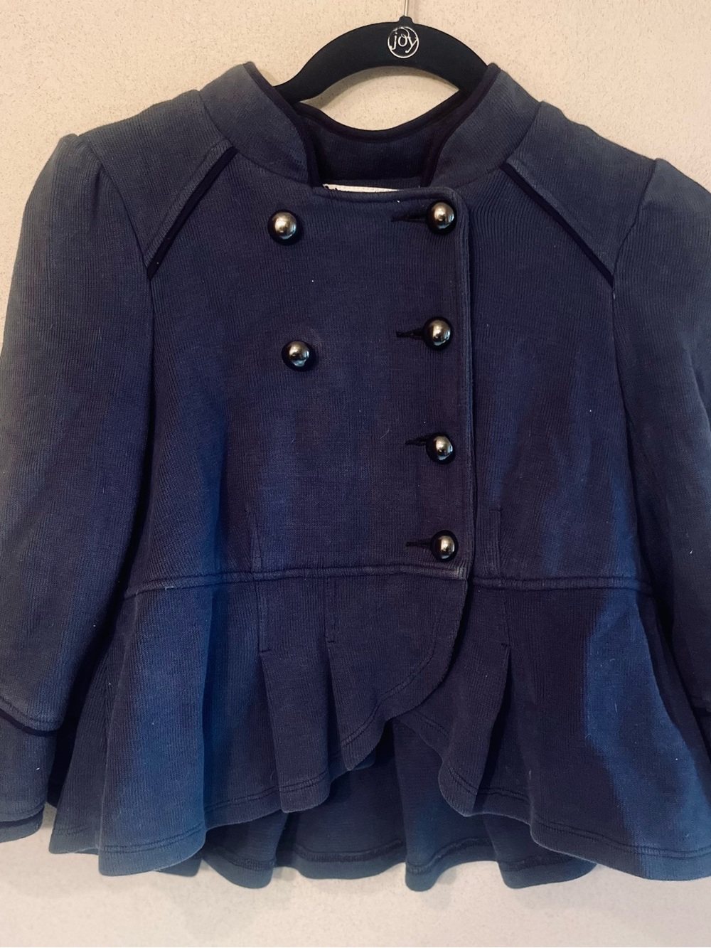 Free People Navy Double-Breasted Peplum Blazer